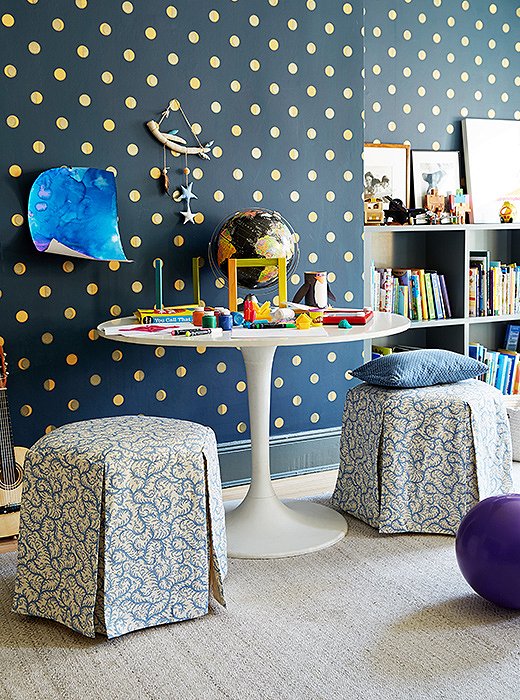 Layers of blue in a playroom will help little ones from getting overstimulated while still encouraging fun. Photo by Tony Vu.
